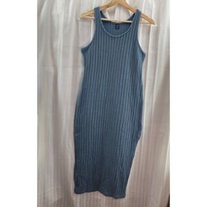 SHEIN Blue Ribbed Knit Midi Tank‎ Dress Split Side Women S Normcore Minimalist